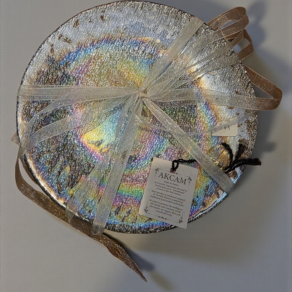 AKCAM Iridescent Silver Glass Salad Plates S/4